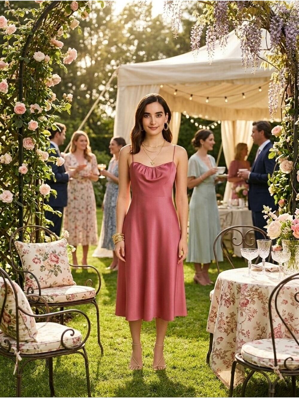 WToo Strappy Barbiecore Lined Midi Dress Size 16 EUC Wedding Guest